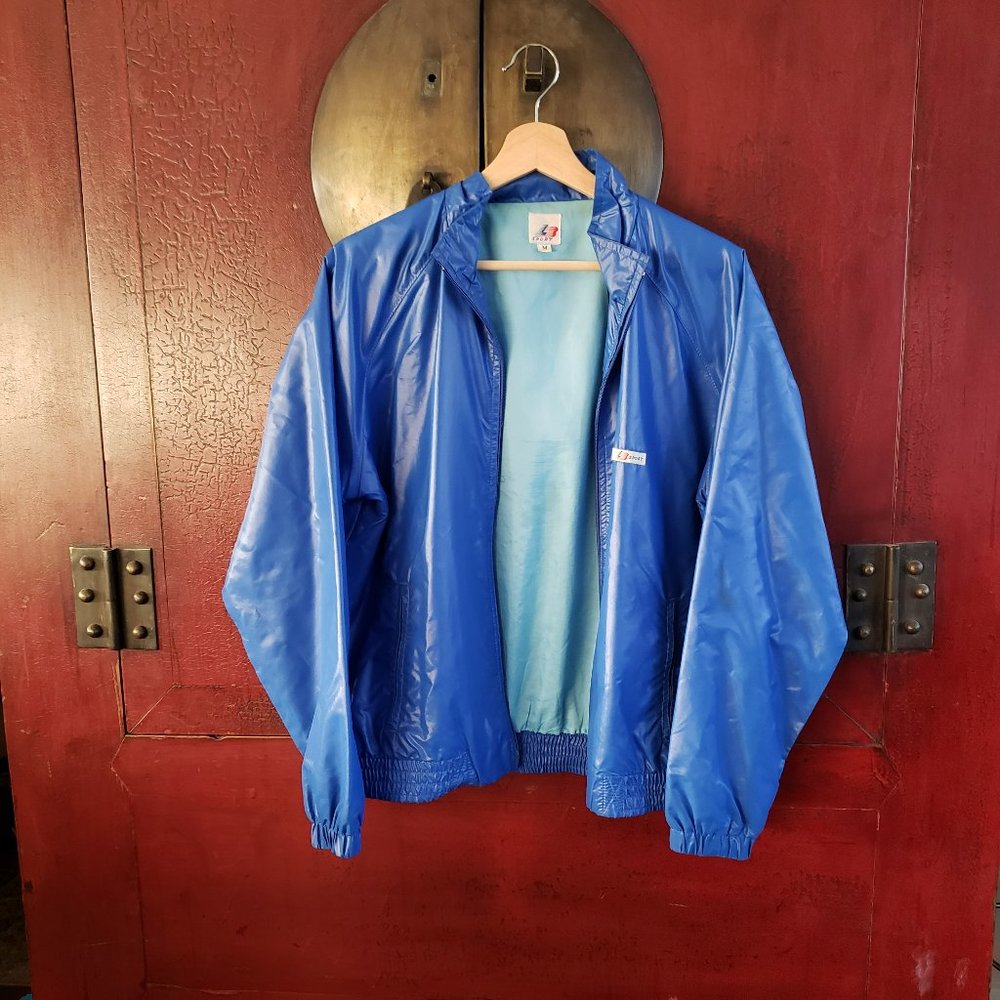 Y2K Vintage Unisex LB Sport Lightweight Bright Blue Bomber Jacket - Medi…